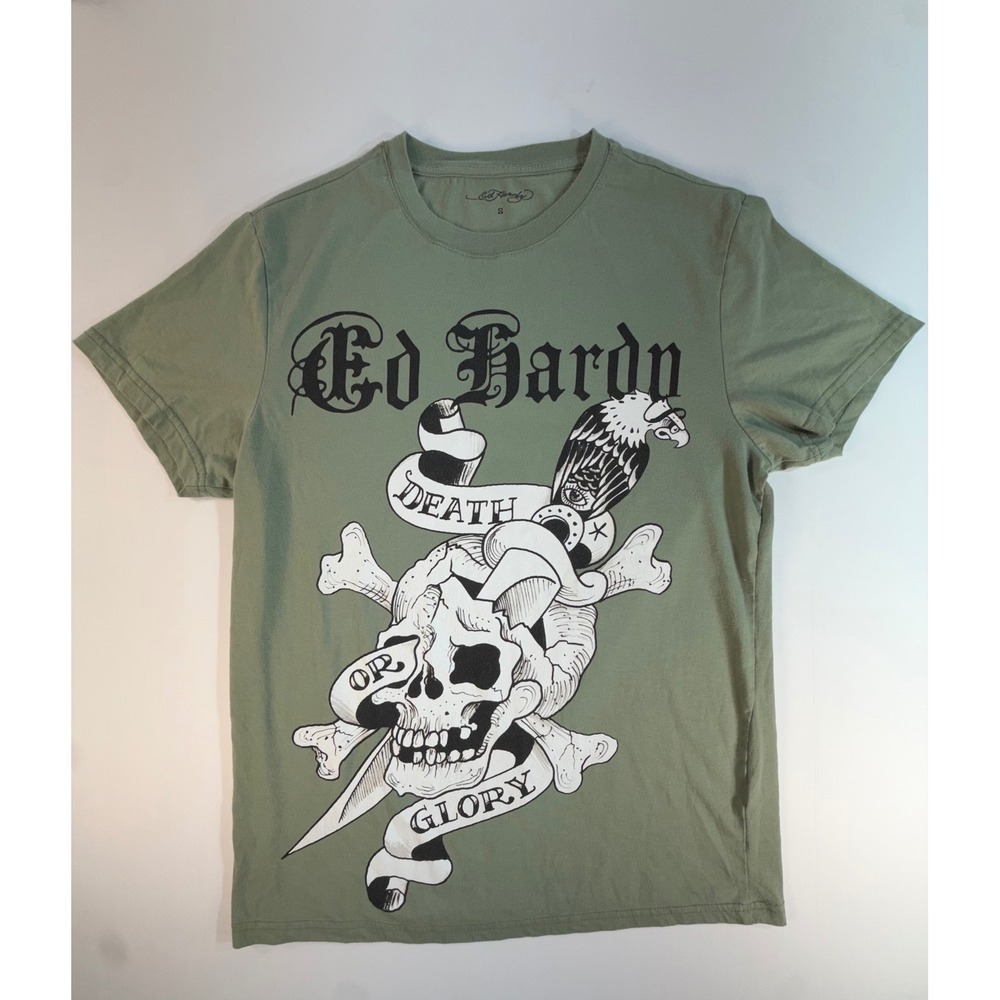 Ed Hardy Mens Death or Glory Skull Eagle Graphic T-Shirt Green EHMD1100-124 S